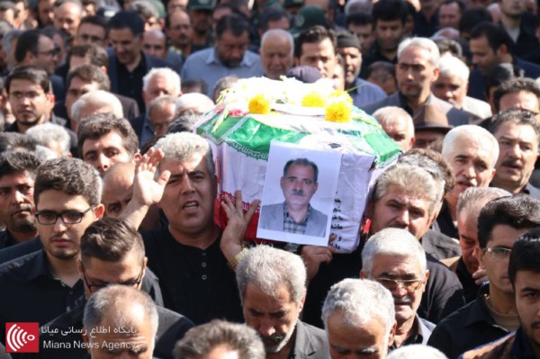 پیکر جانباز شهید،حاج ربعلی حسینجانی در شهر میانه تشییع و دفن شد+تصاویر